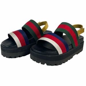 Gucci Striped Platform Sandals in Green Red Blue with Gold Accent